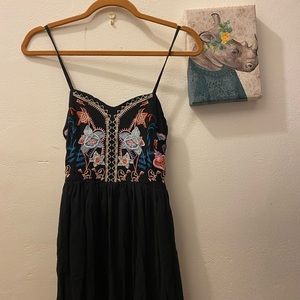 Black embroidered skater dress